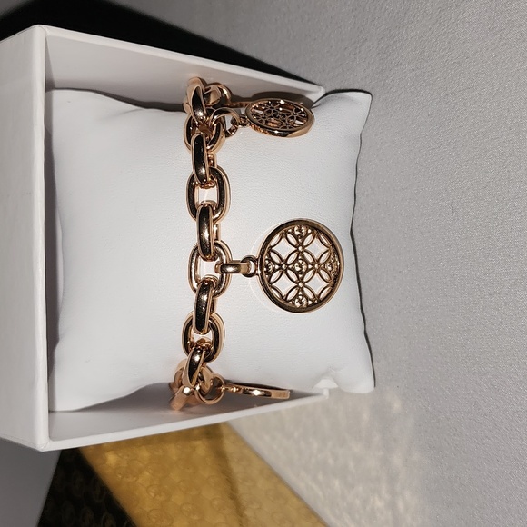 Michael Kors Mk Monogram Disc Charm Link Bracletet Rose Gold - Picture 2 of 2